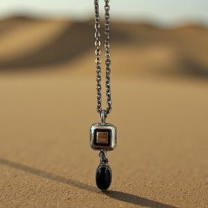 Vintage FI Southwestern Chic Western Elegance Silver & Black Pendant Necklace